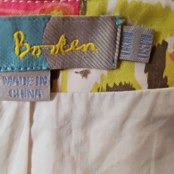 Boden sz 14 Pink Green empire waist Cotton cap sleeves 39in long - Picture 3 of 16